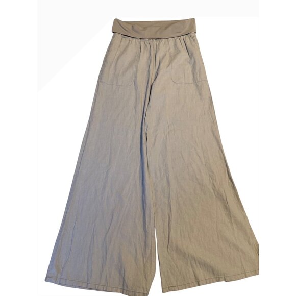 Hei Hei Pants - MEDIUM  HEI HEI Anthropologie Wide Leg Linen Pants Foldover Band Khaki Gray